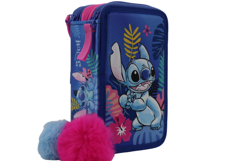 Disney Stitch Fleurs Trousse 3 Compartiments 19,5x12x7cm